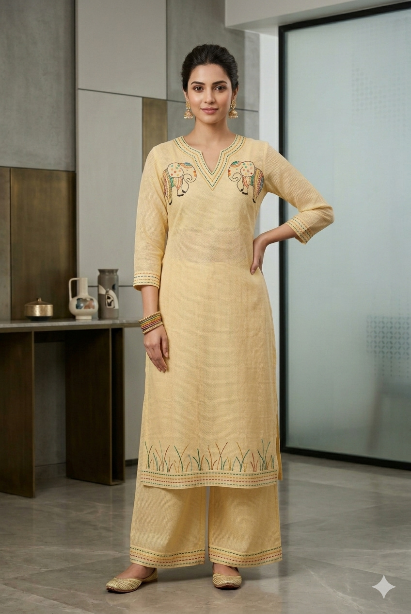 Elephant Figures Trending Embroidered Kurta Set