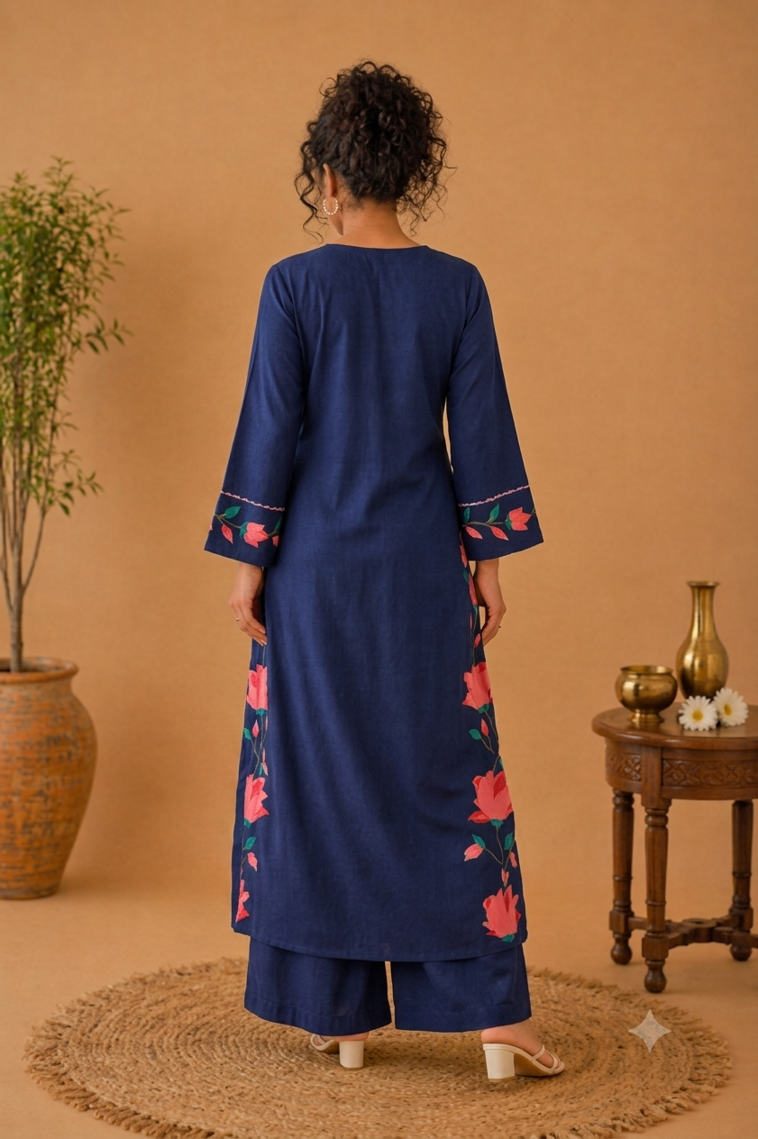 Premium Floral Hand painted art Cotton Palazzo Suit