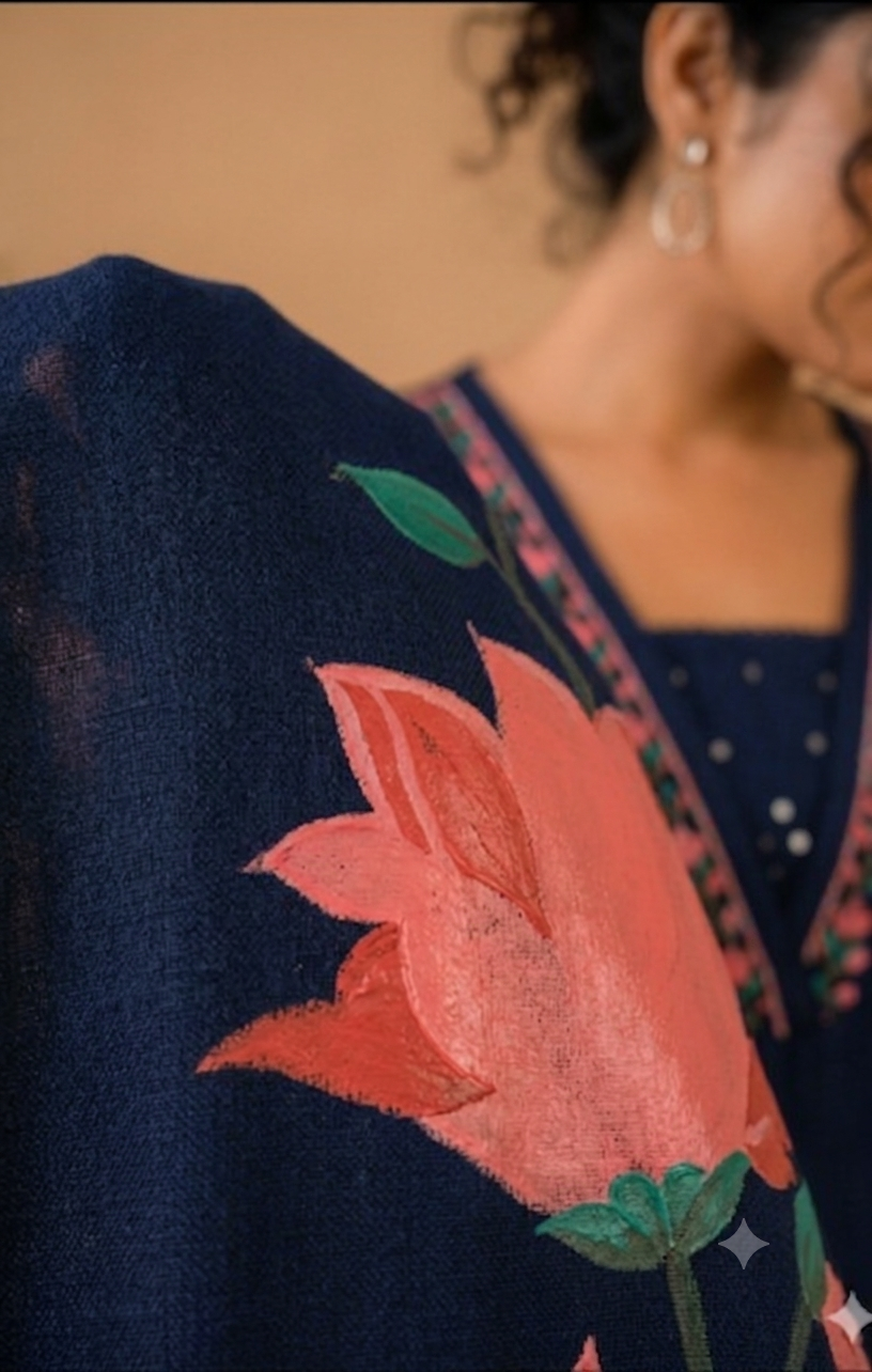 Premium Floral Hand painted art Cotton Palazzo Suit