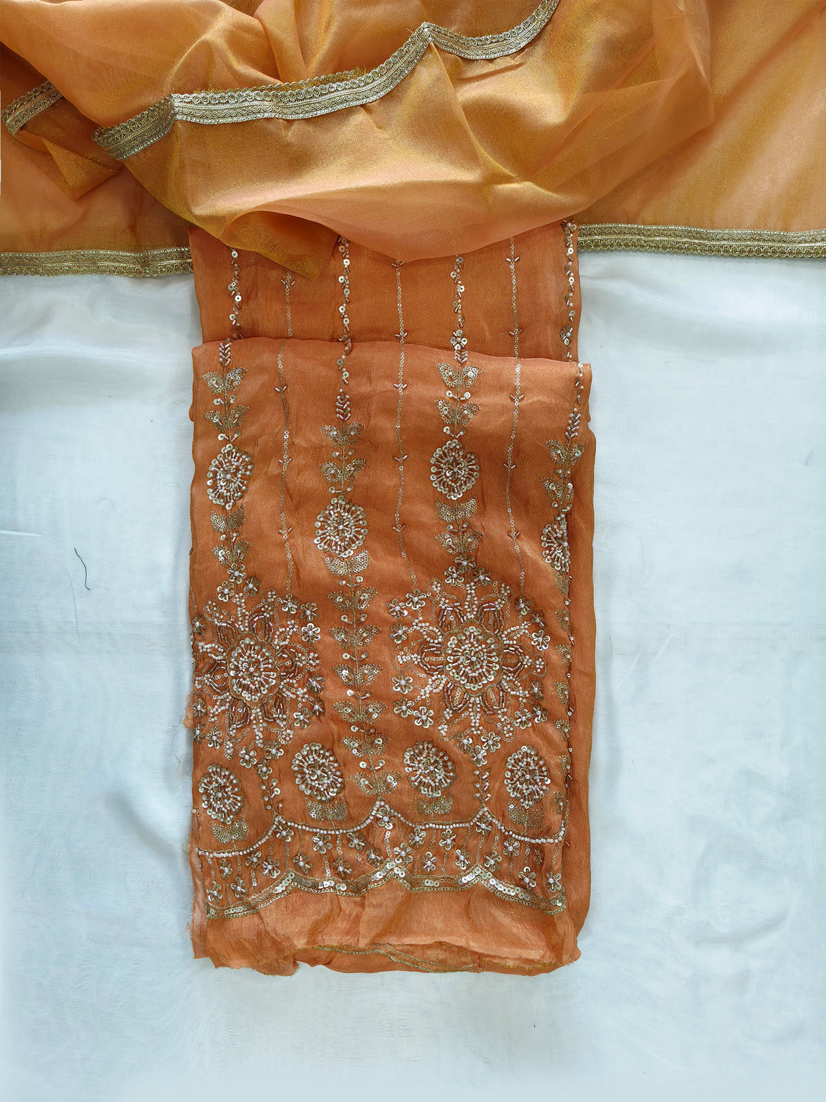 Shimmer Handwork Unstitched Suit Set with Shimmer organza Dupatta