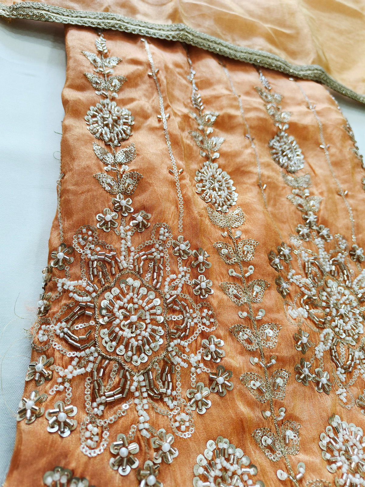 Shimmer Handwork Unstitched Suit Set with Shimmer organza Dupatta
