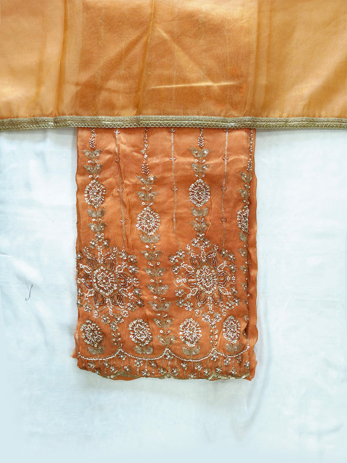 Shimmer Handwork Unstitched Suit Set with Shimmer organza Dupatta