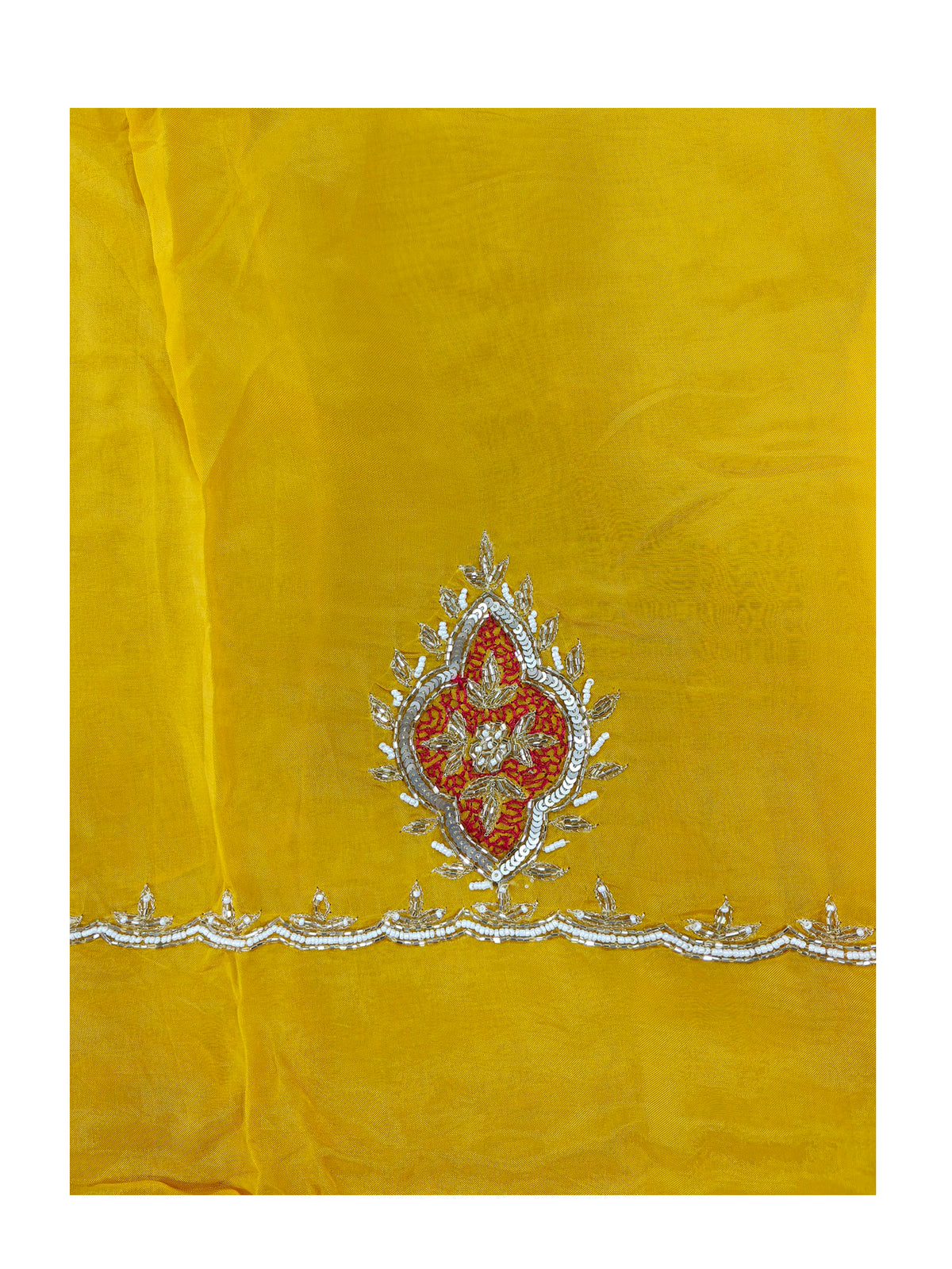 Crepe Handwork Unstitched Suit Set with organza Dupatta