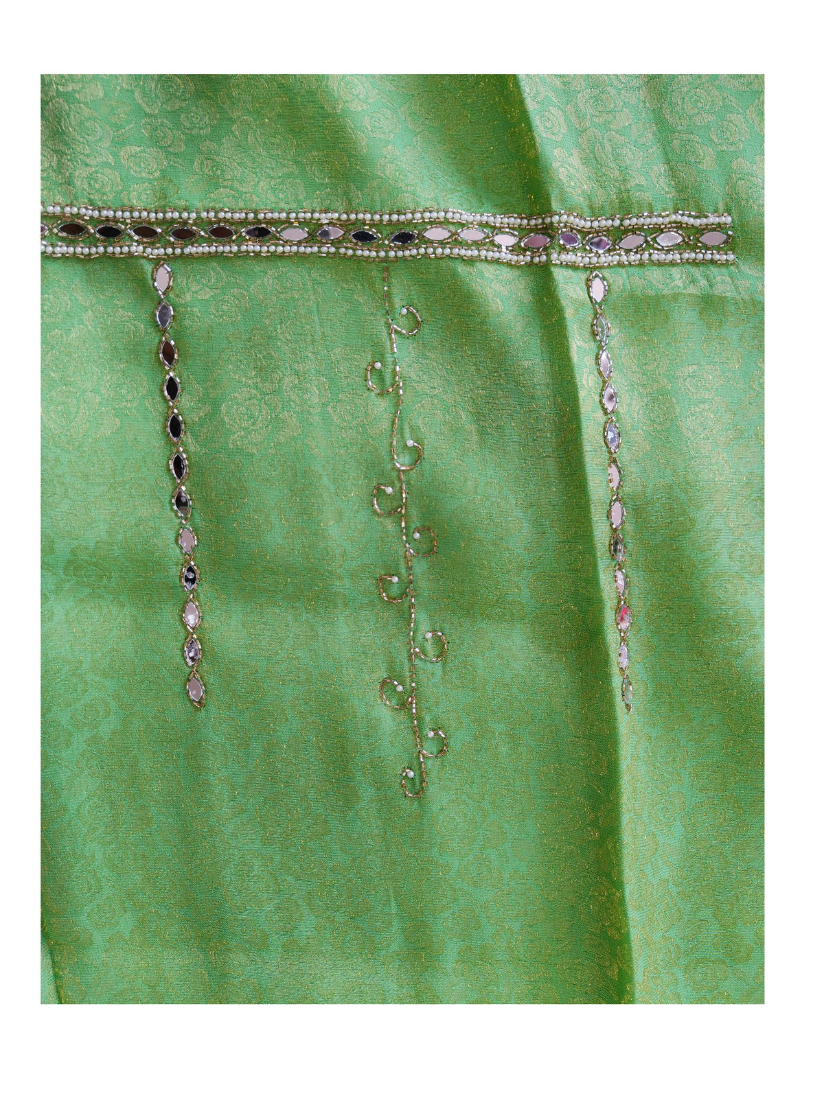 Soft brocade Handwork Unstitched Suit Set with Brocade Dupatta Green color