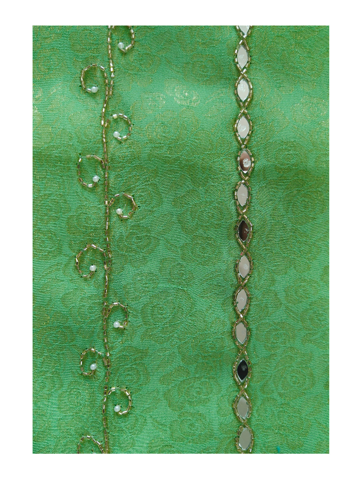 Soft brocade Handwork Unstitched Suit Set with Brocade Dupatta Green color
