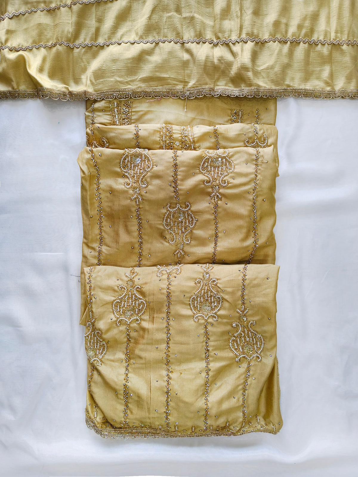 Soft Silk handwork Unstitched Suit Set with same Dupatta 2 Colors