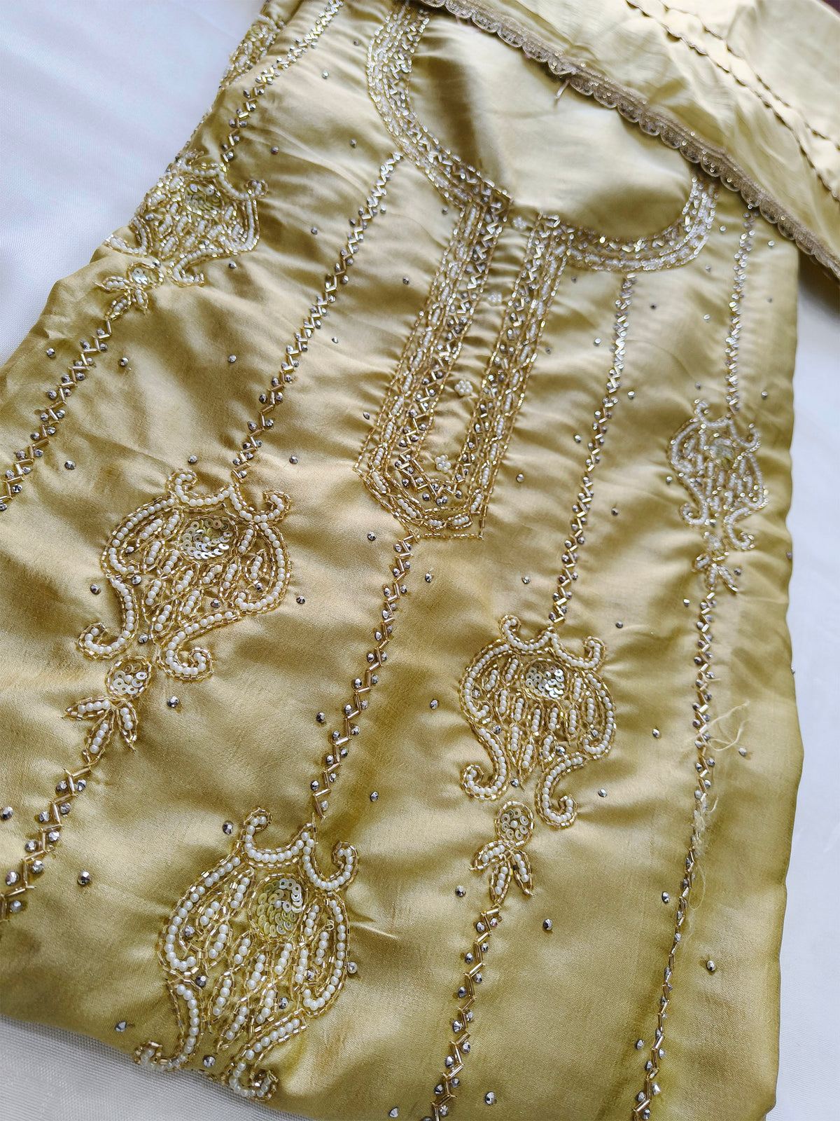 Soft Silk handwork Unstitched Suit Set with same Dupatta 2 Colors