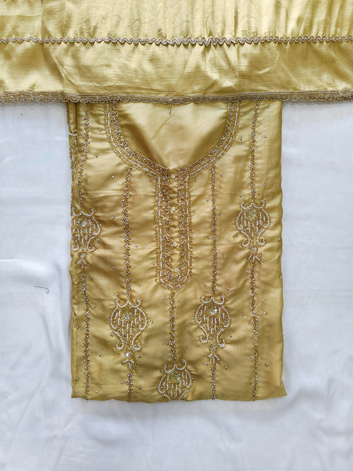 Soft Silk handwork Unstitched Suit Set with same Dupatta 2 Colors