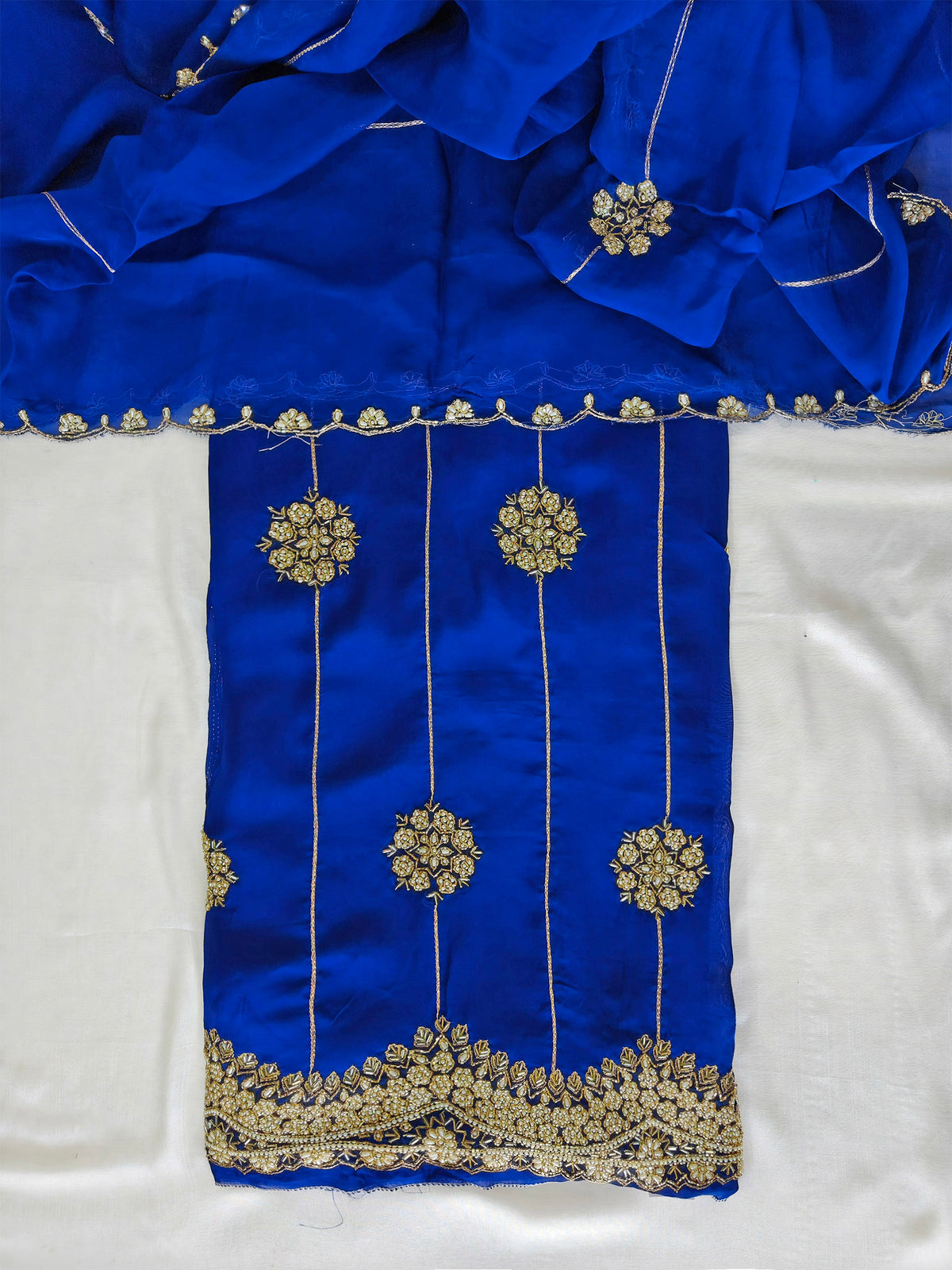 Viscose organza handwork Unstitched Suit Set with Dupatta Royal blue color
