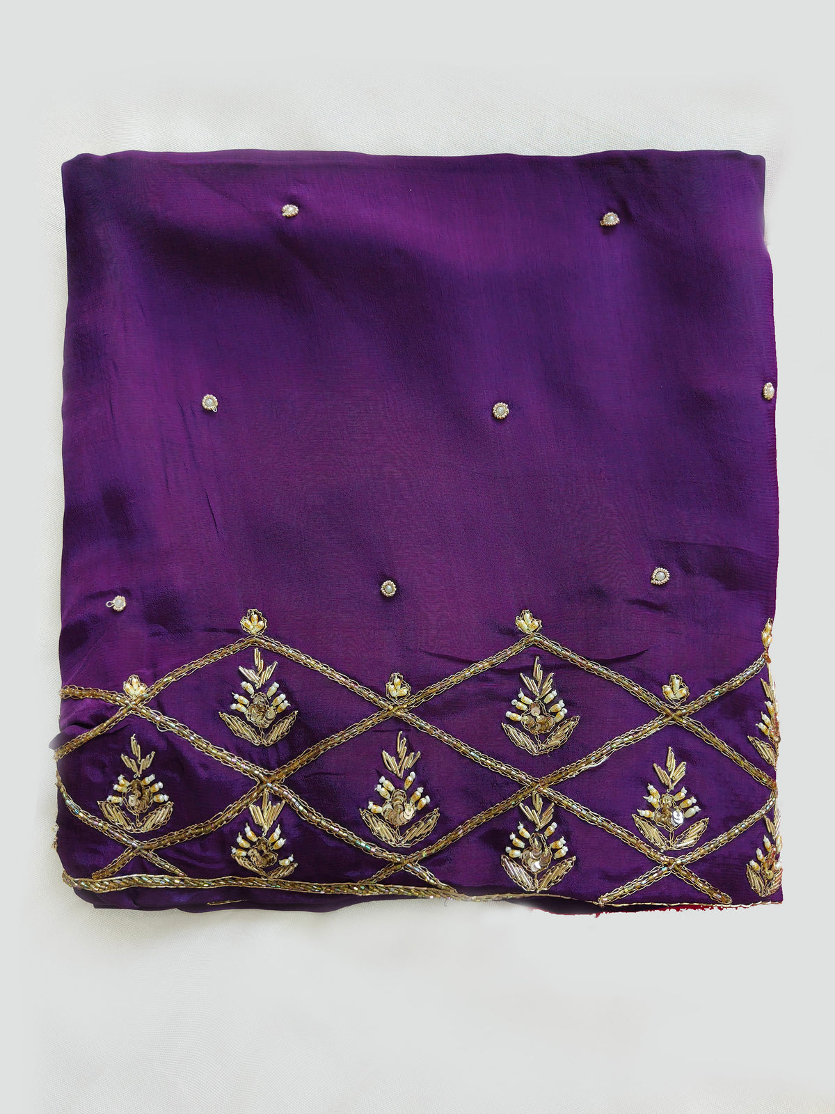 Contrast Crepe handwork Unstitched Suit Set with organza Dupatta