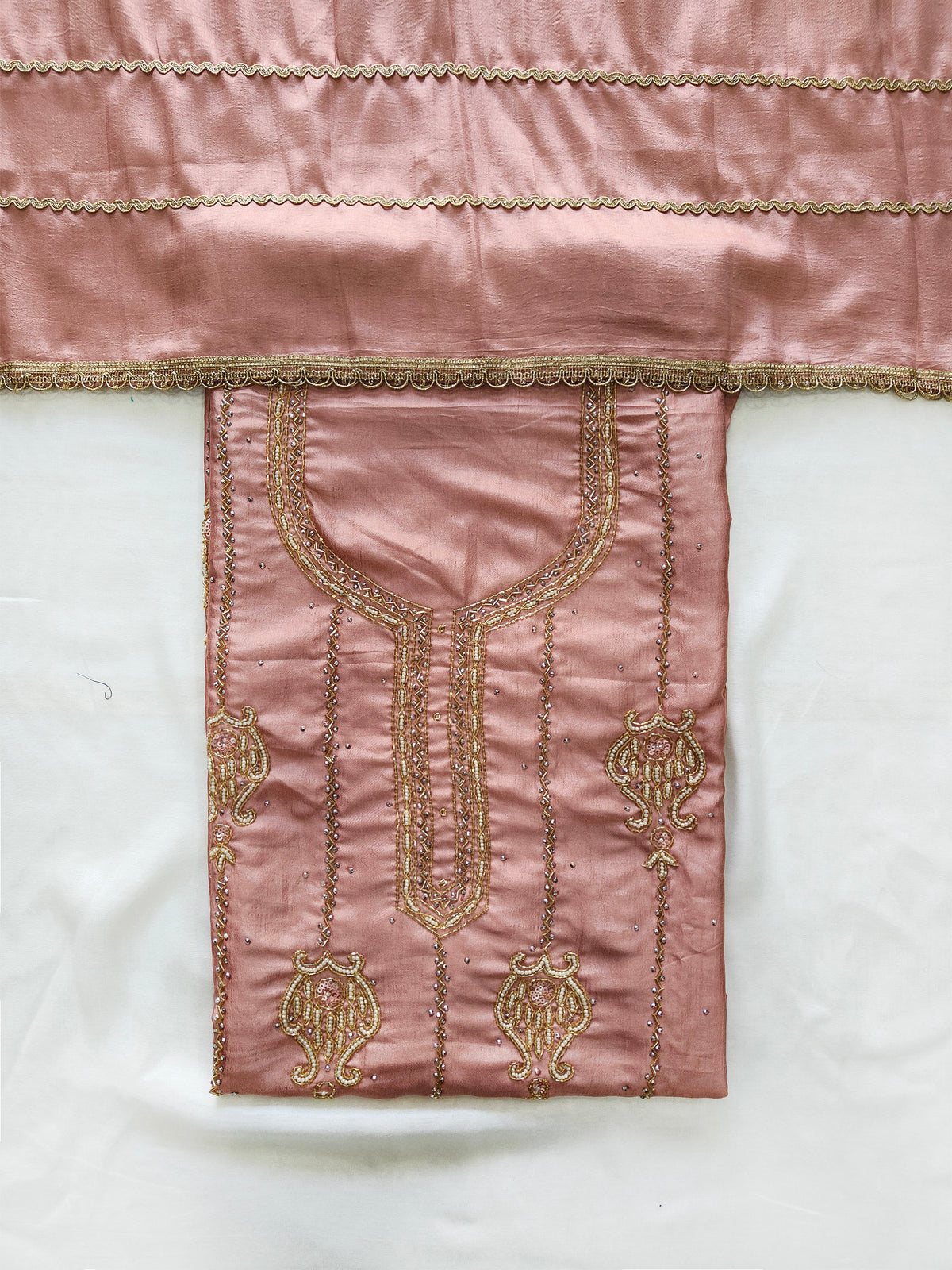 Soft Silk handwork Unstitched Suit Set with same Dupatta 2 Colors