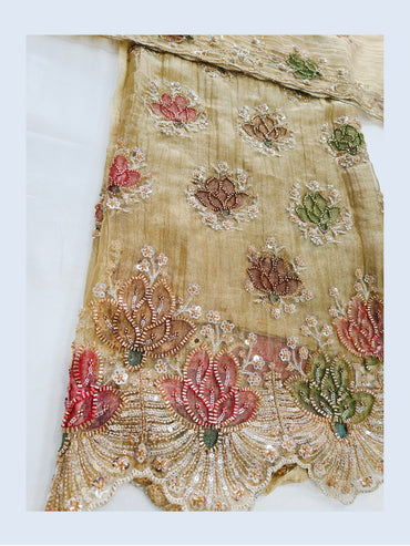 Crush Shimmer Tissue handwork Unstitched Suit Set with same Dupatta