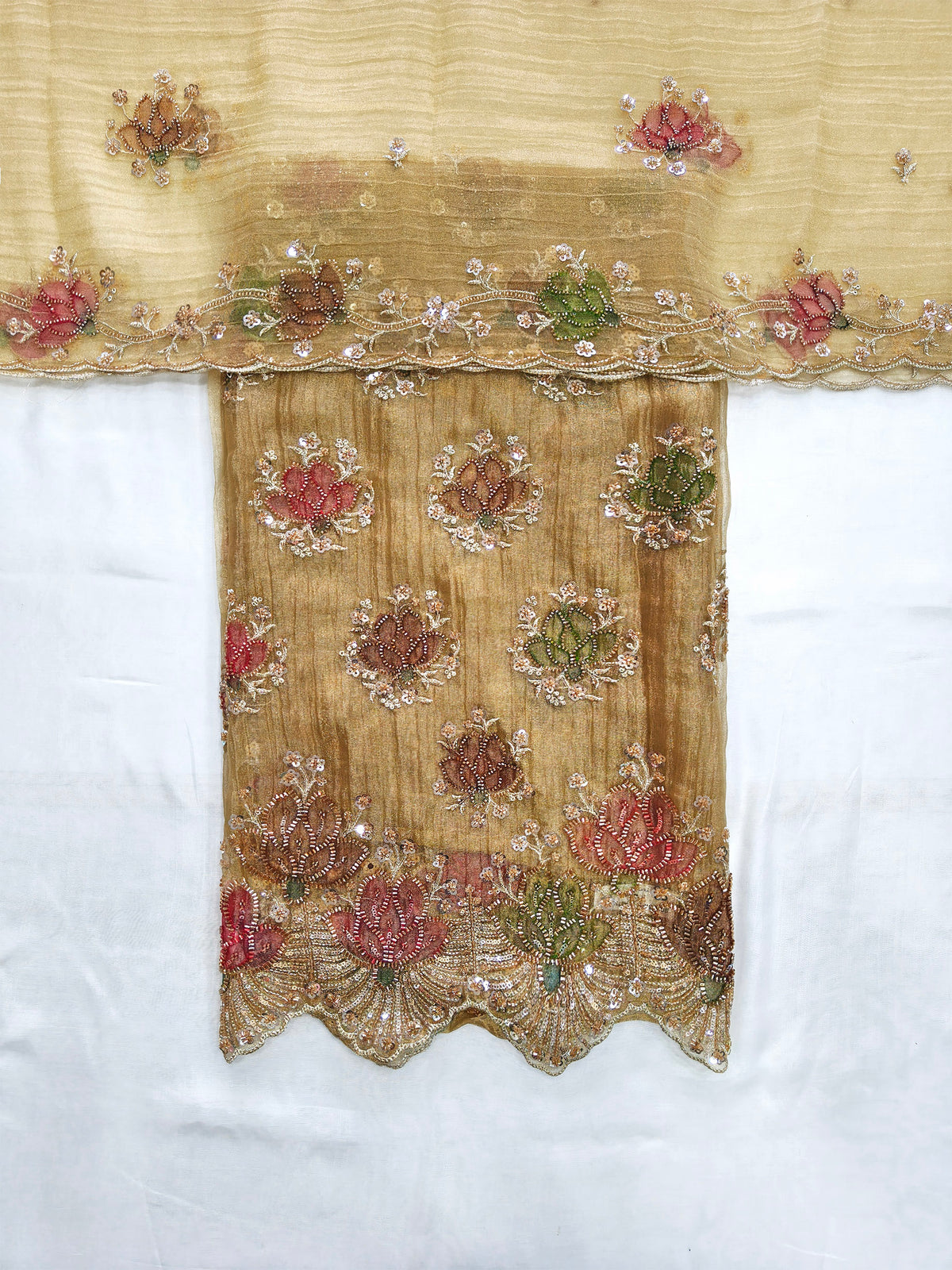 Crush Shimmer Tissue handwork Unstitched Suit Set with same Dupatta