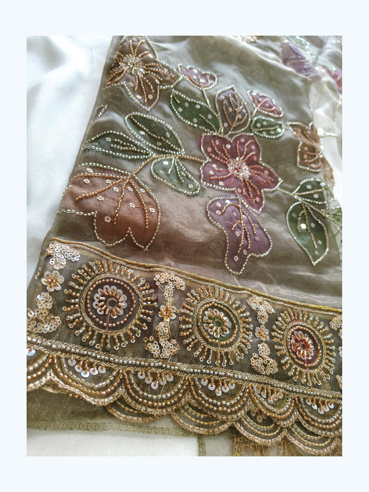 Shimmer organza handwork Unstitched Suit Set with organza Dupatta
