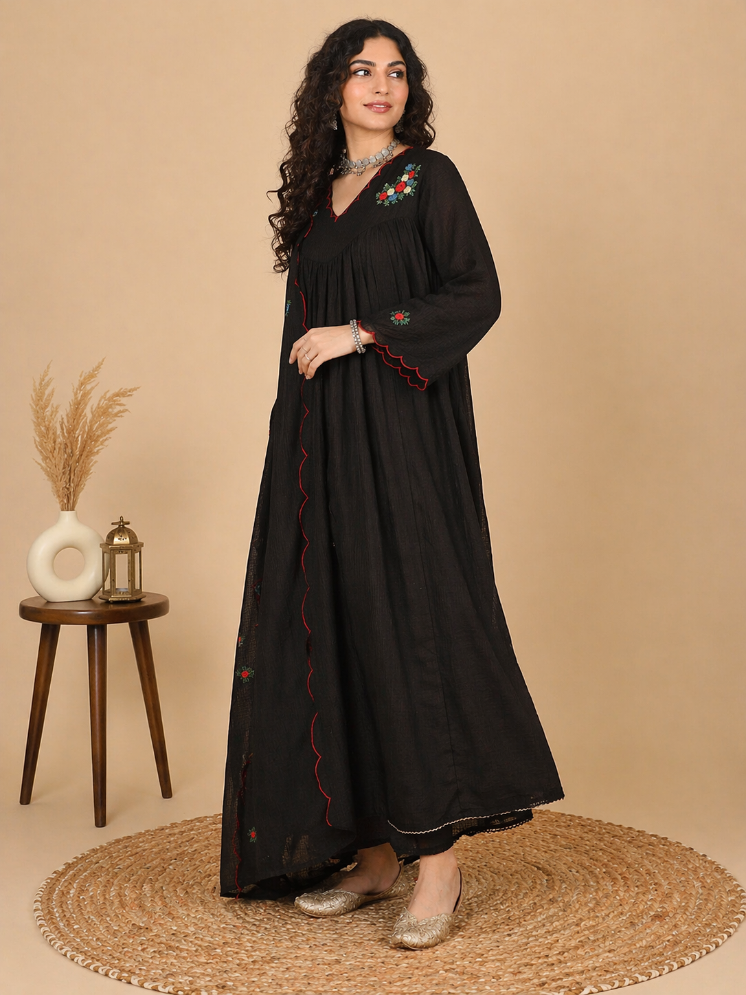 Trending Alia Style Flared Floral Embroidered Suit Set (Available in Multiple Colors)
