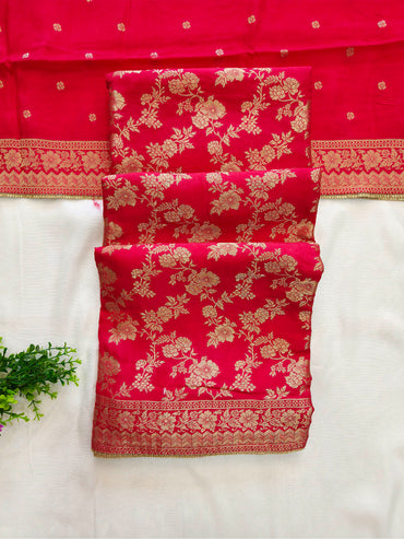 Brocade Silk Banarasi Woven Unstitched Suit Royal Red