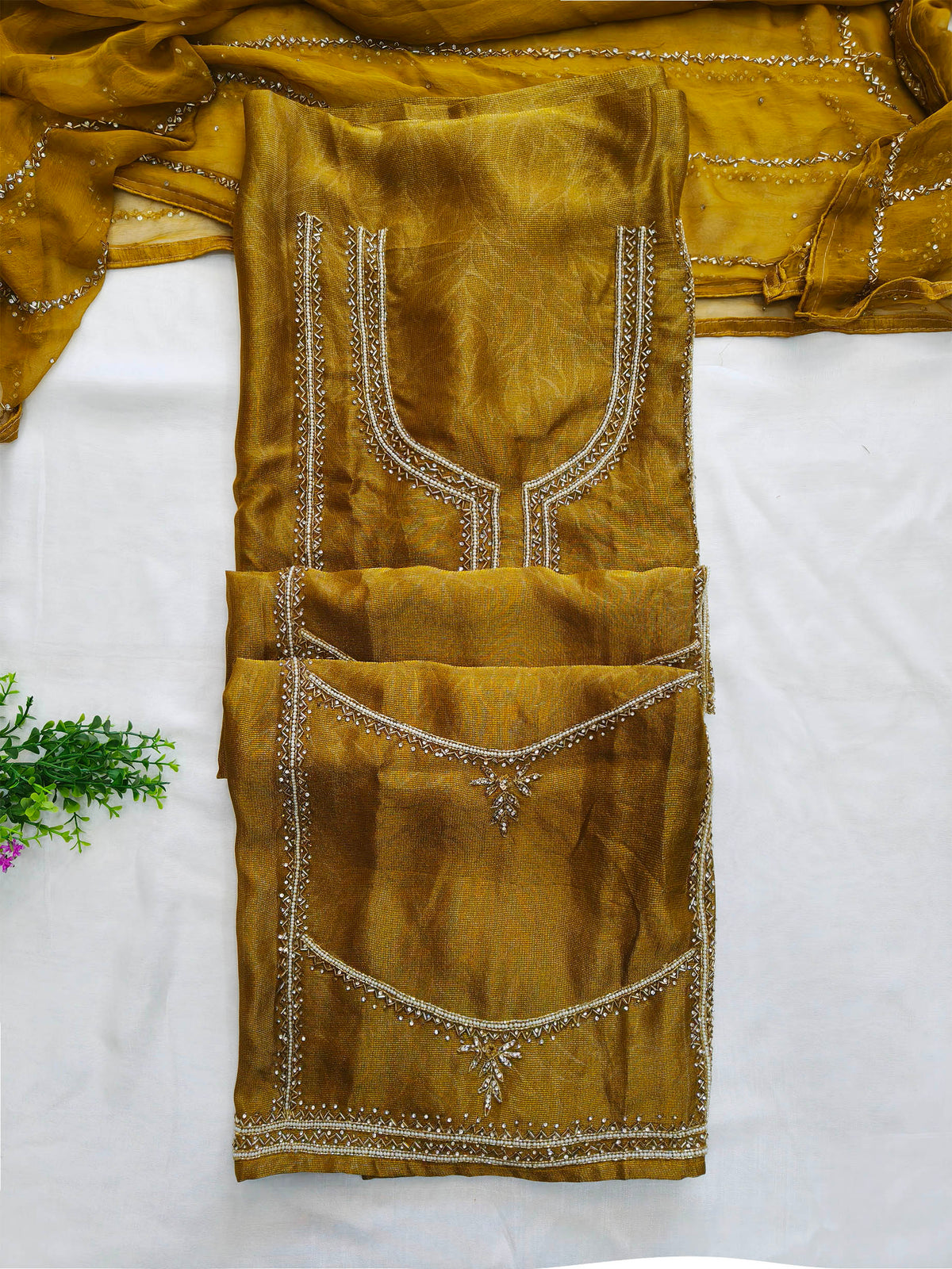 Shimmer Handwork Embroidered Unstitched Suit Set