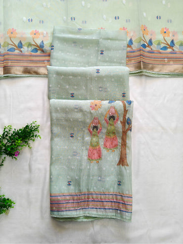 Linen Handwork Embroidered Unstitched Suit Set