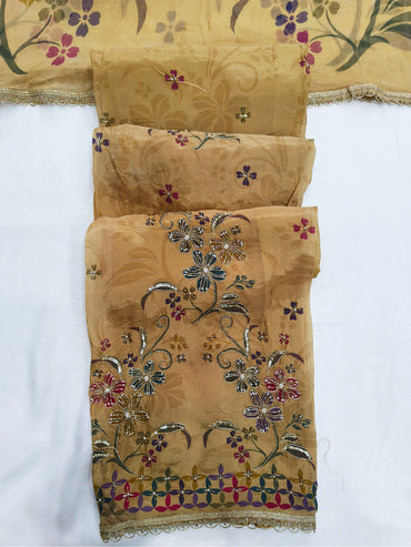 Crepe Floral Handwork Embroidered Unstitched Suit Set