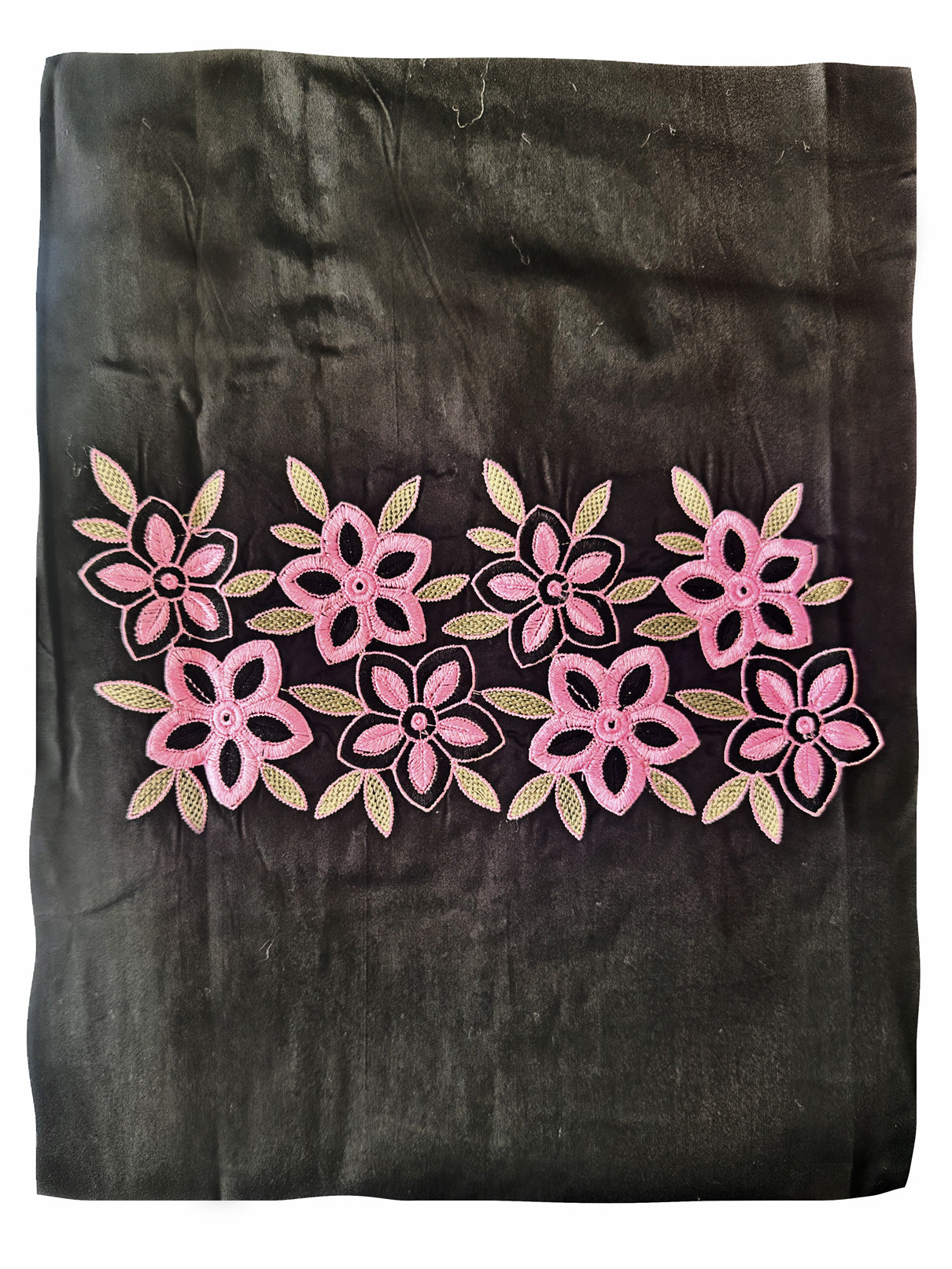 Unstitched Suit Set – Floral Embroidery & Embroidered Chinon Dupatta Navy Blue & Black
