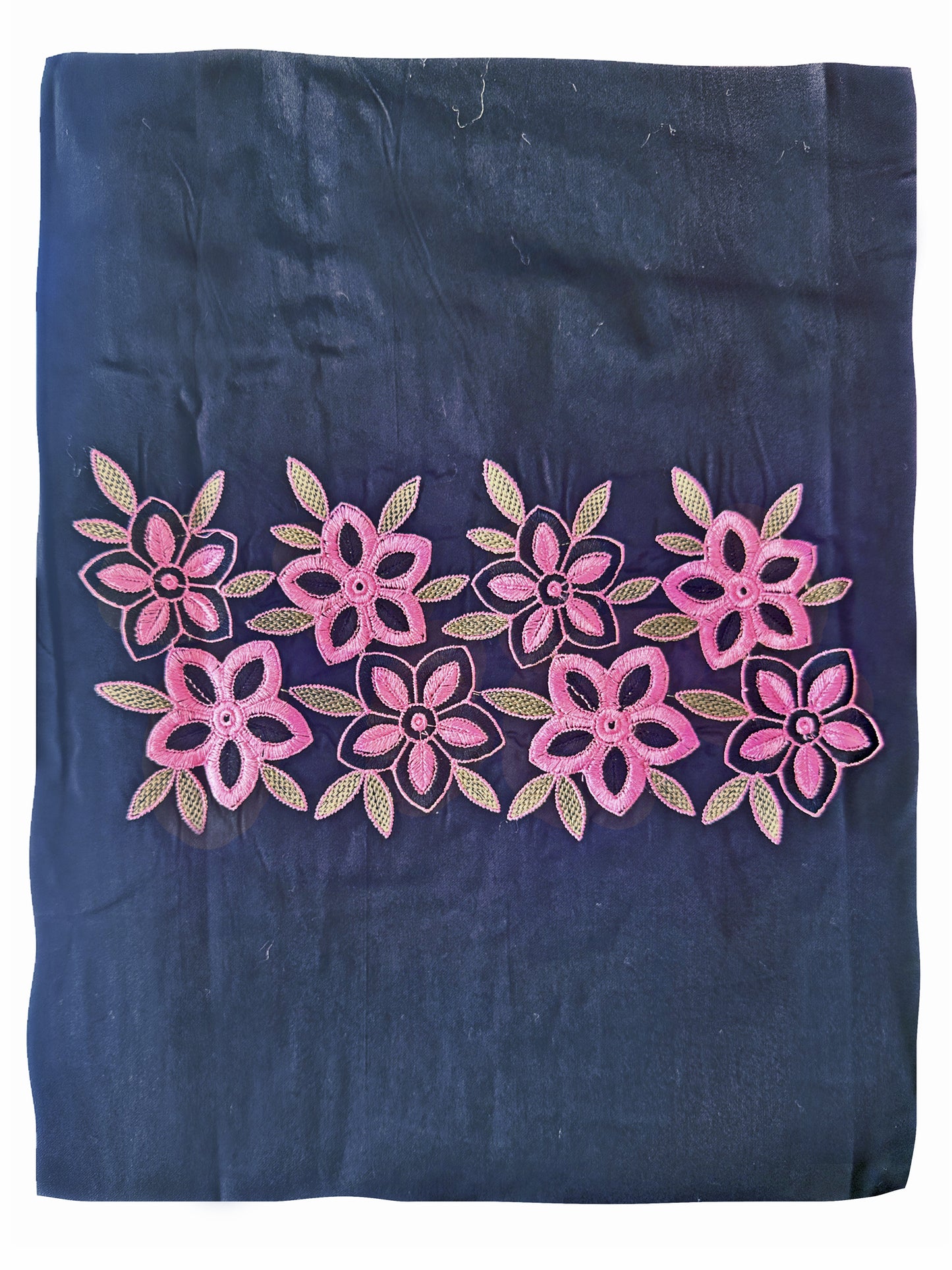 Unstitched Suit Set – Floral Embroidery & Embroidered Chinon Dupatta Navy Blue & Black