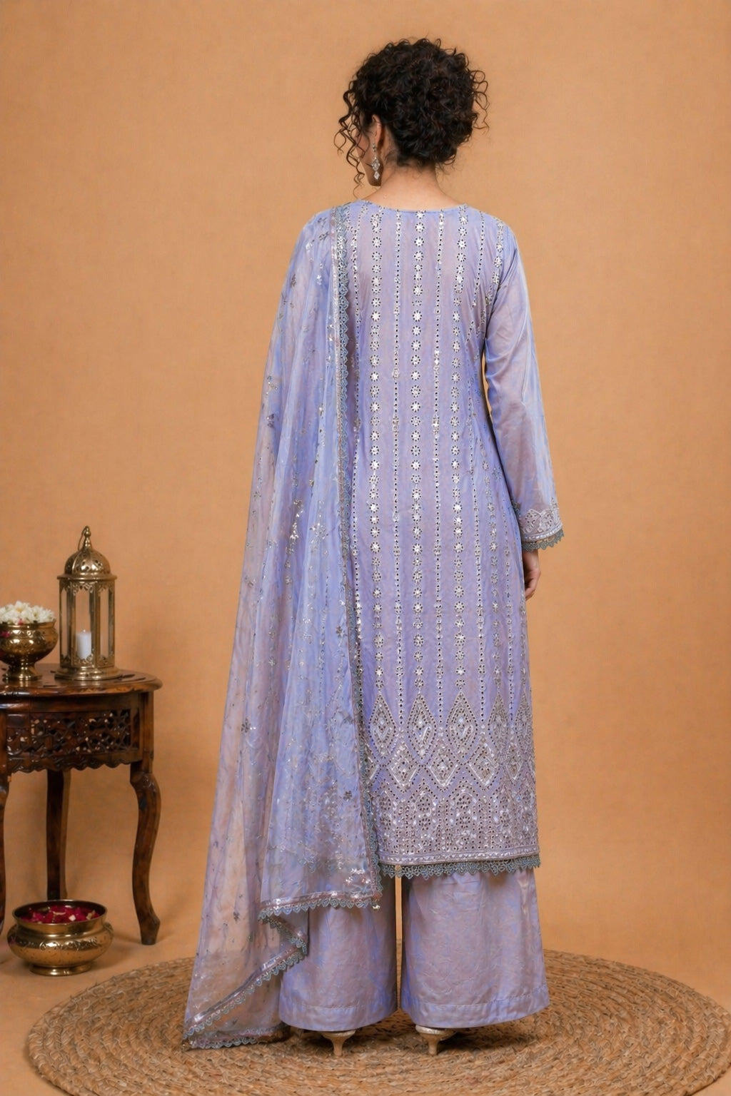 Embroidered Palazzo Suit Set – Pastel Purple