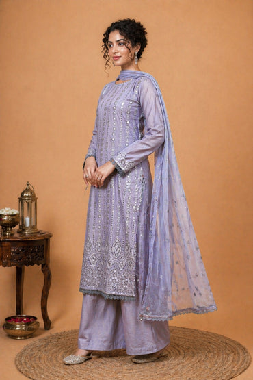 Embroidered Palazzo Suit Set – Pastel Purple