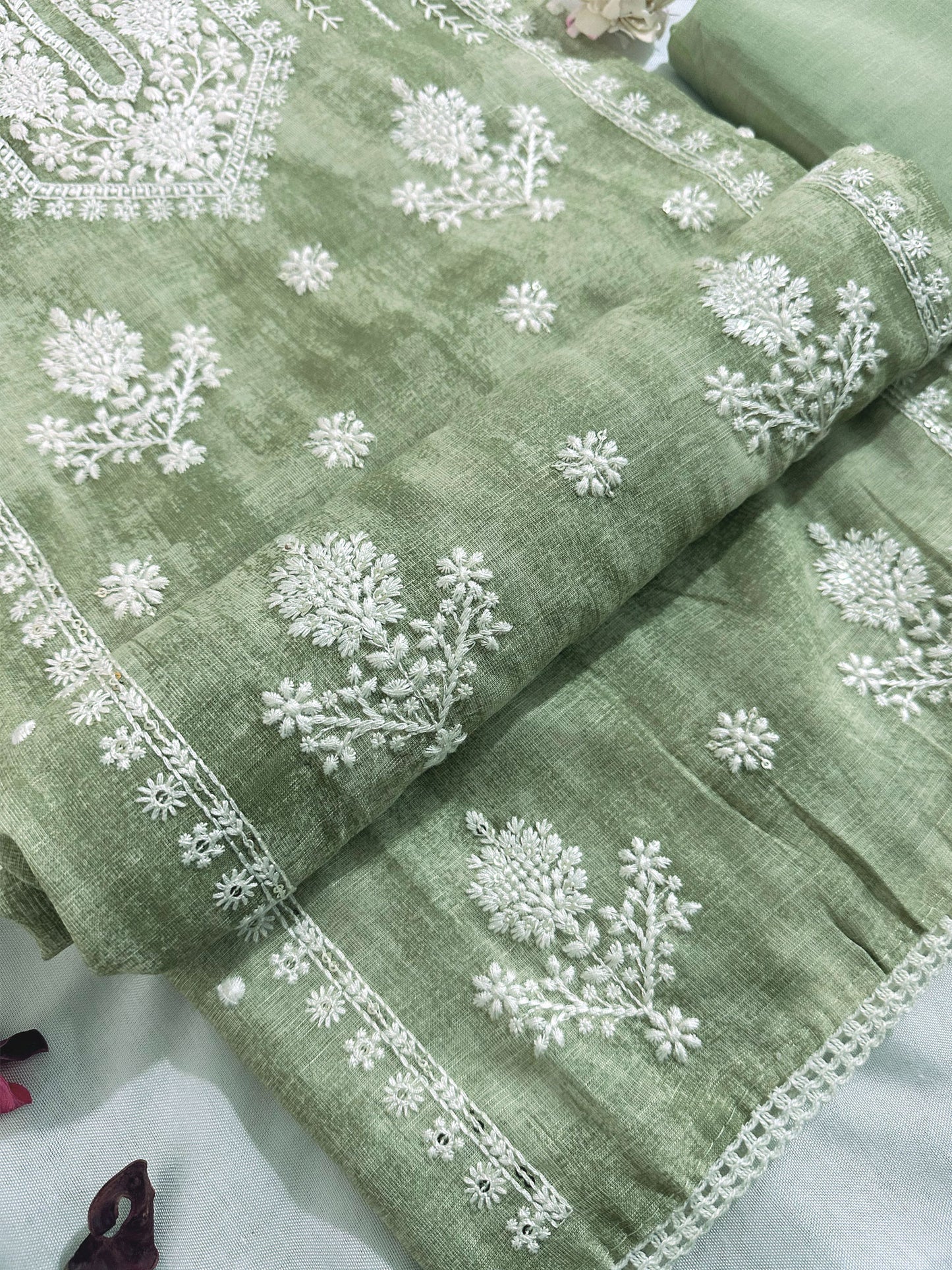 Linen Cotton Unstitched Suit Set Pista Green, Pink, Beige