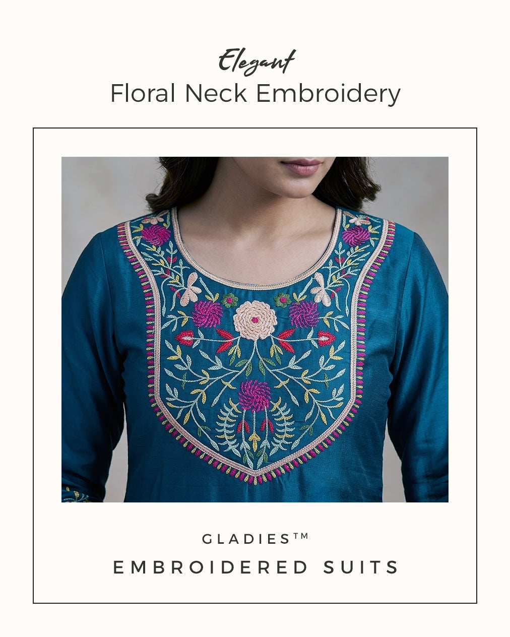 Premium Teal Floral Embroidered Kurta Trousers Set