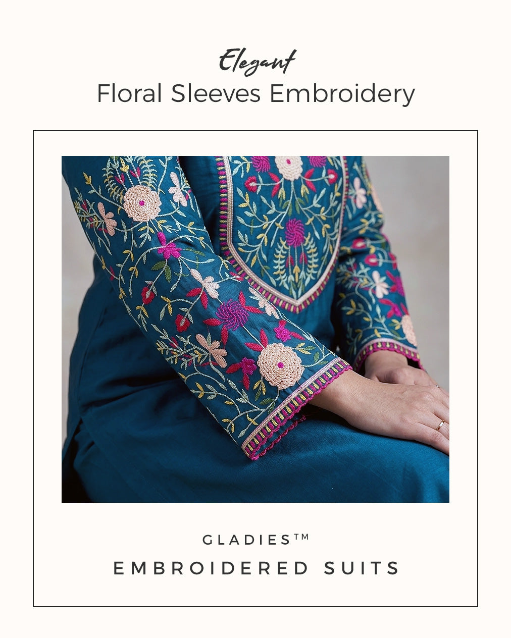 Premium Teal Floral Embroidered Kurta Trousers Set