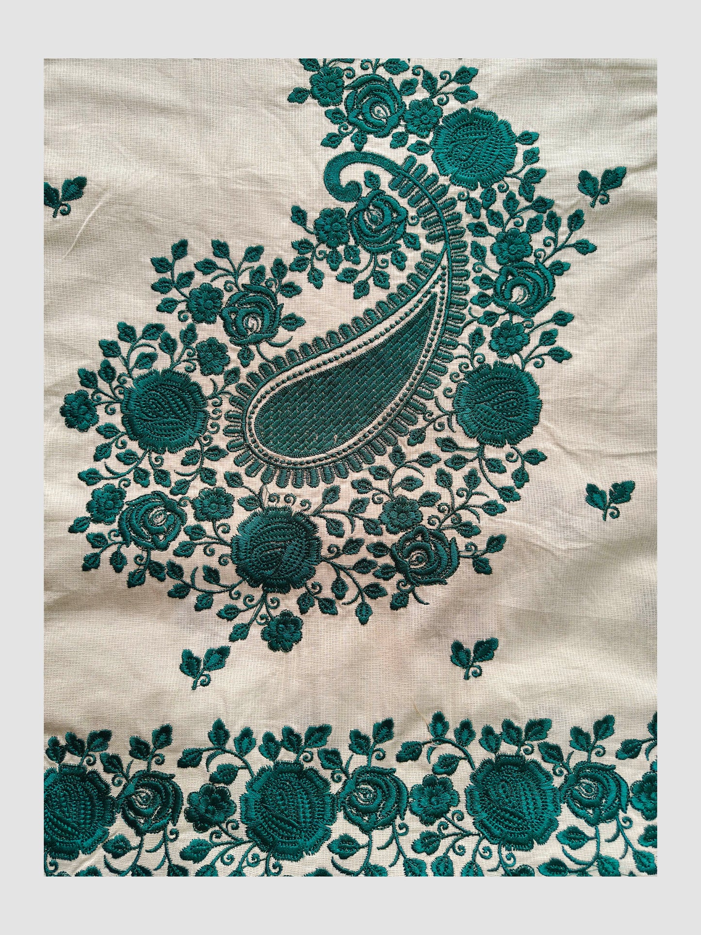 Giza Cotton Unstitched Suit Set with Machine Embroidery & Chiffon Dupatta
