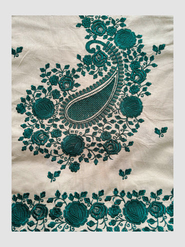 Giza Cotton Unstitched Suit Set with Machine Embroidery & Chiffon Dupatta