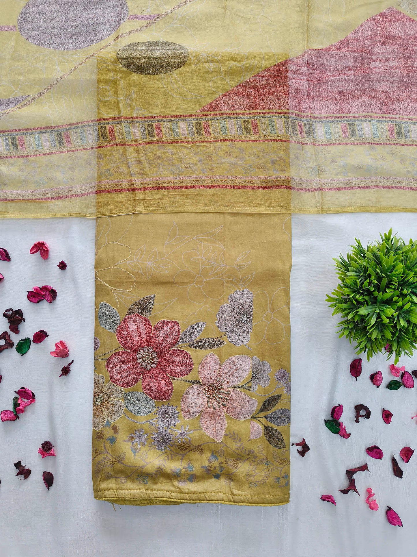 Muslin Cotton Suit Set with Floral Painting | Mustard & Cream