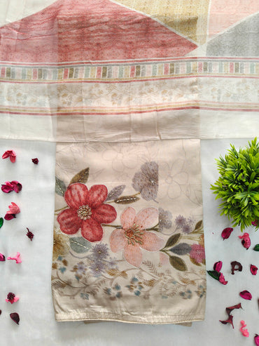 Muslin Cotton Suit Set with Floral Painting | Mustard & Cream
