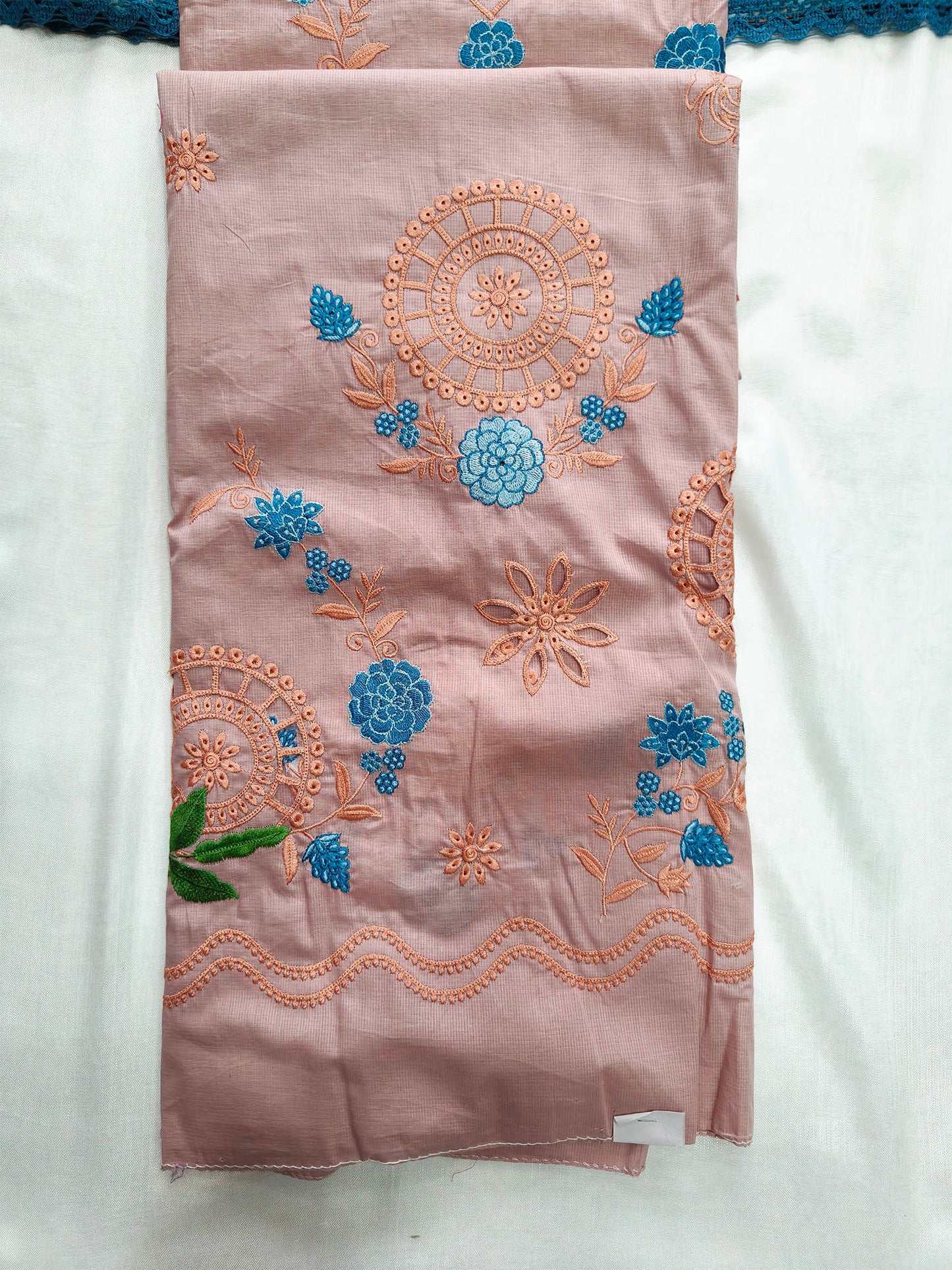 Giza Cotton Unstitched Suit Set with Cut Work Details & Kota Doria Dupatta