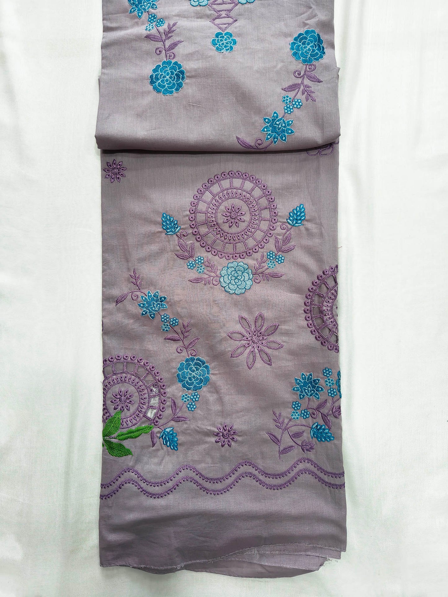 Giza Cotton Unstitched Suit Set with Cut Work Details & Kota Doria Dupatta
