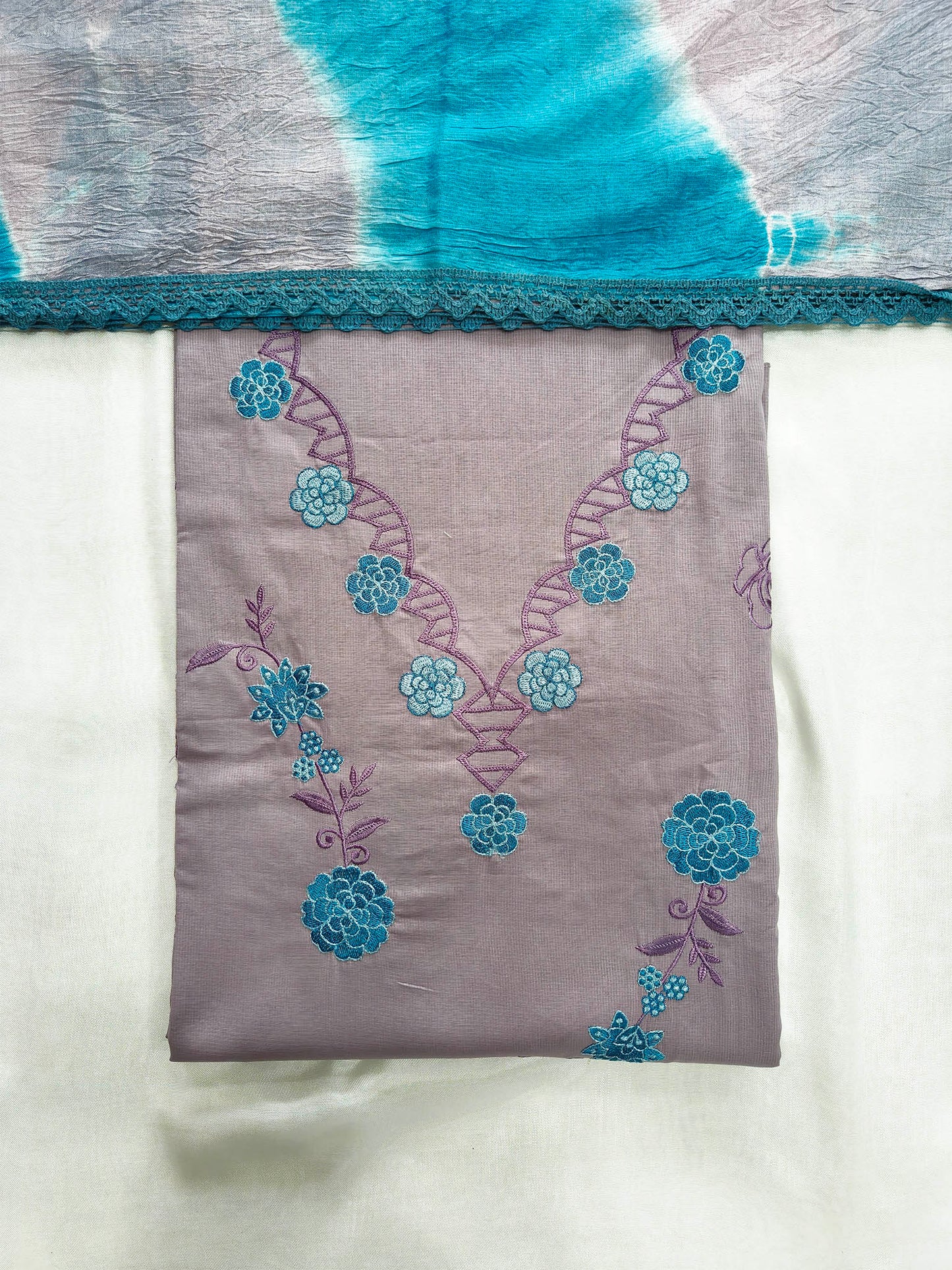 Giza Cotton Unstitched Suit Set with Cut Work Details & Kota Doria Dupatta