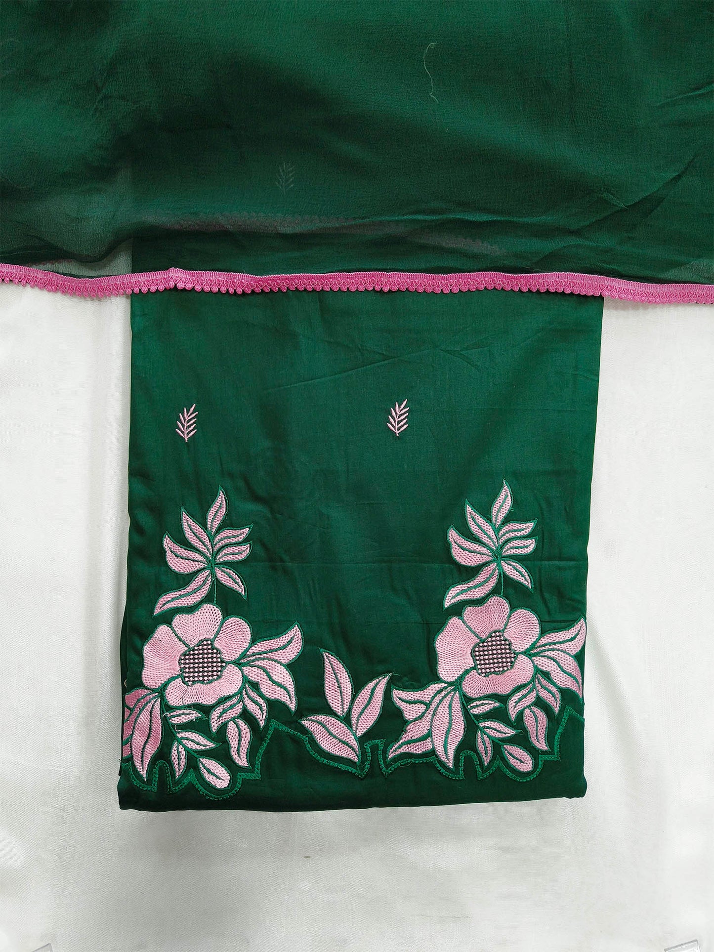Jam Cotton Unstitched Suit Set with Floral Machine Work & Chiffon Dupatta