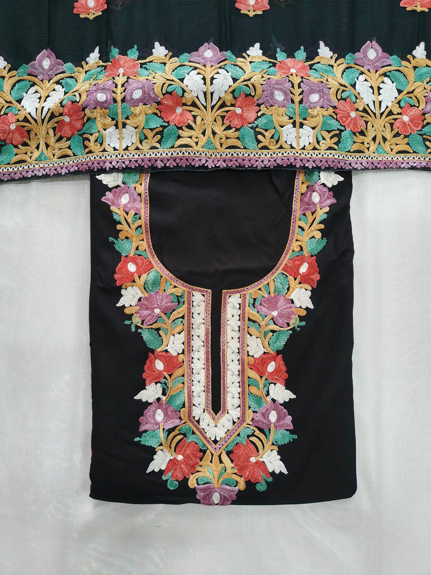 Cotton Unstitched Suit Set – Vibrant Embroidery & Chiffon Dupatta