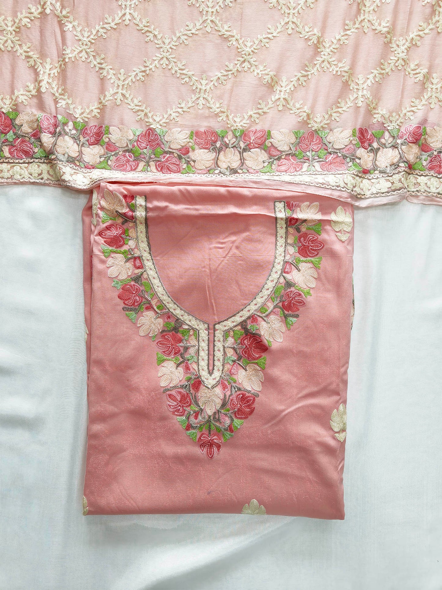 Cotton Unstitched Suit Set – Vibrant Embroidery & Chiffon Dupatta