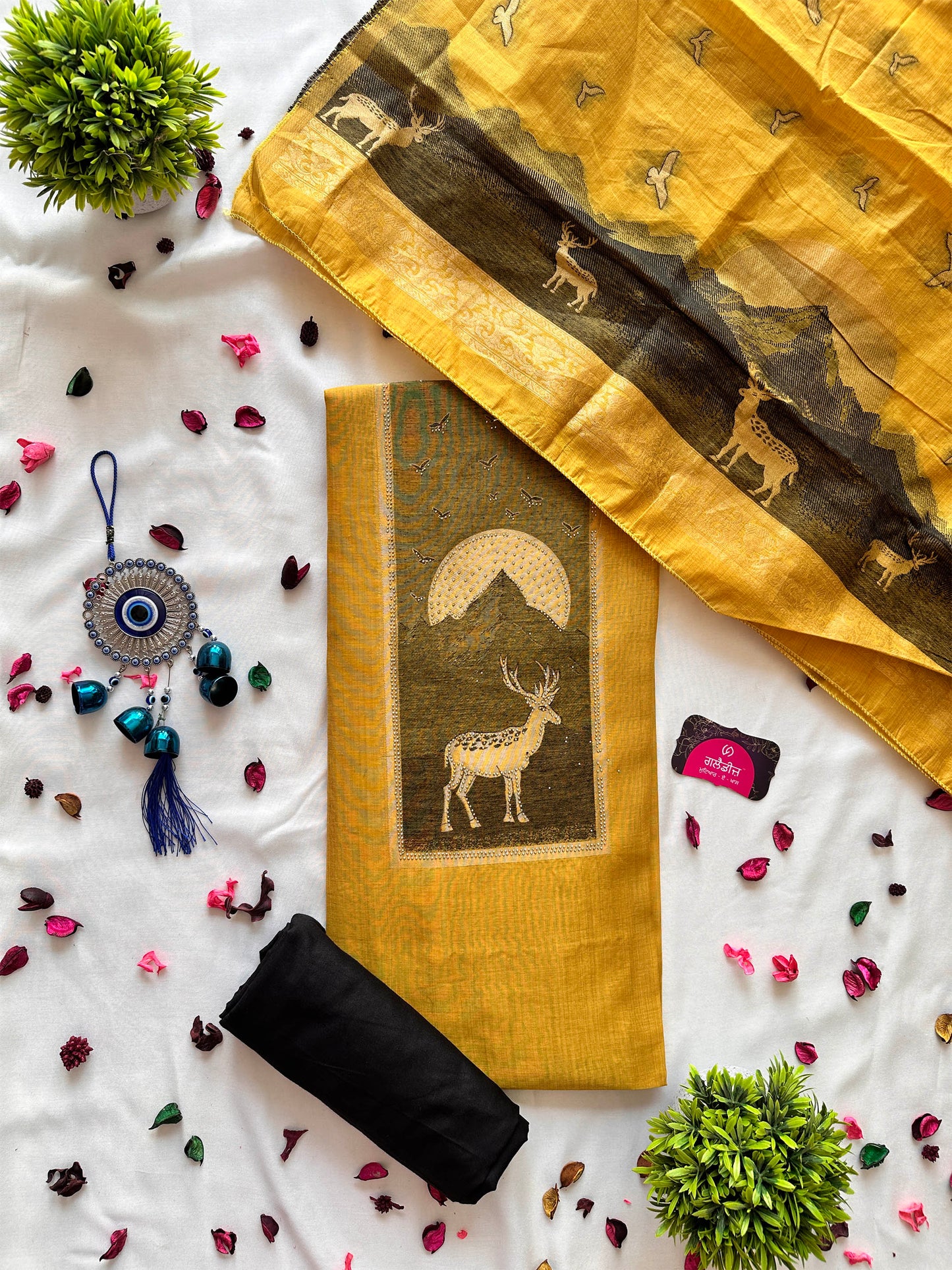 Cotton Unstitched Suit Set – Vibrant Embroidery & Chiffon Dupatta