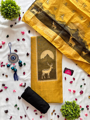 Cotton Unstitched Suit Set – Vibrant Embroidery & Chiffon Dupatta