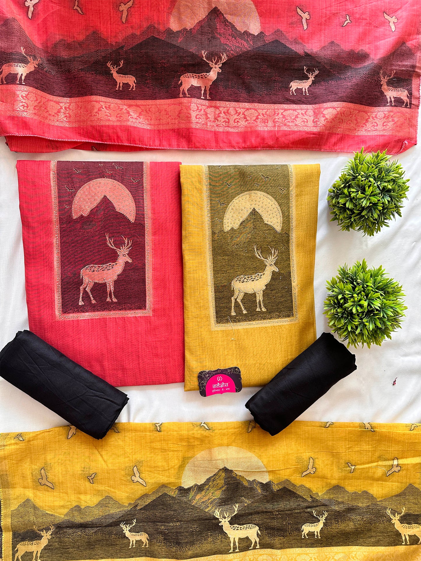 Cotton Unstitched Suit Set – Vibrant Embroidery & Chiffon Dupatta