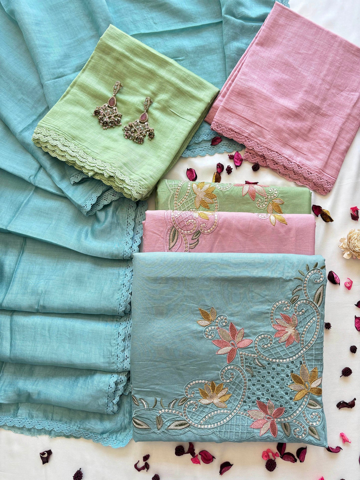 Giza Cotton Unstitched Suit Set Cutwork Embroidery & Muslin Dupatta