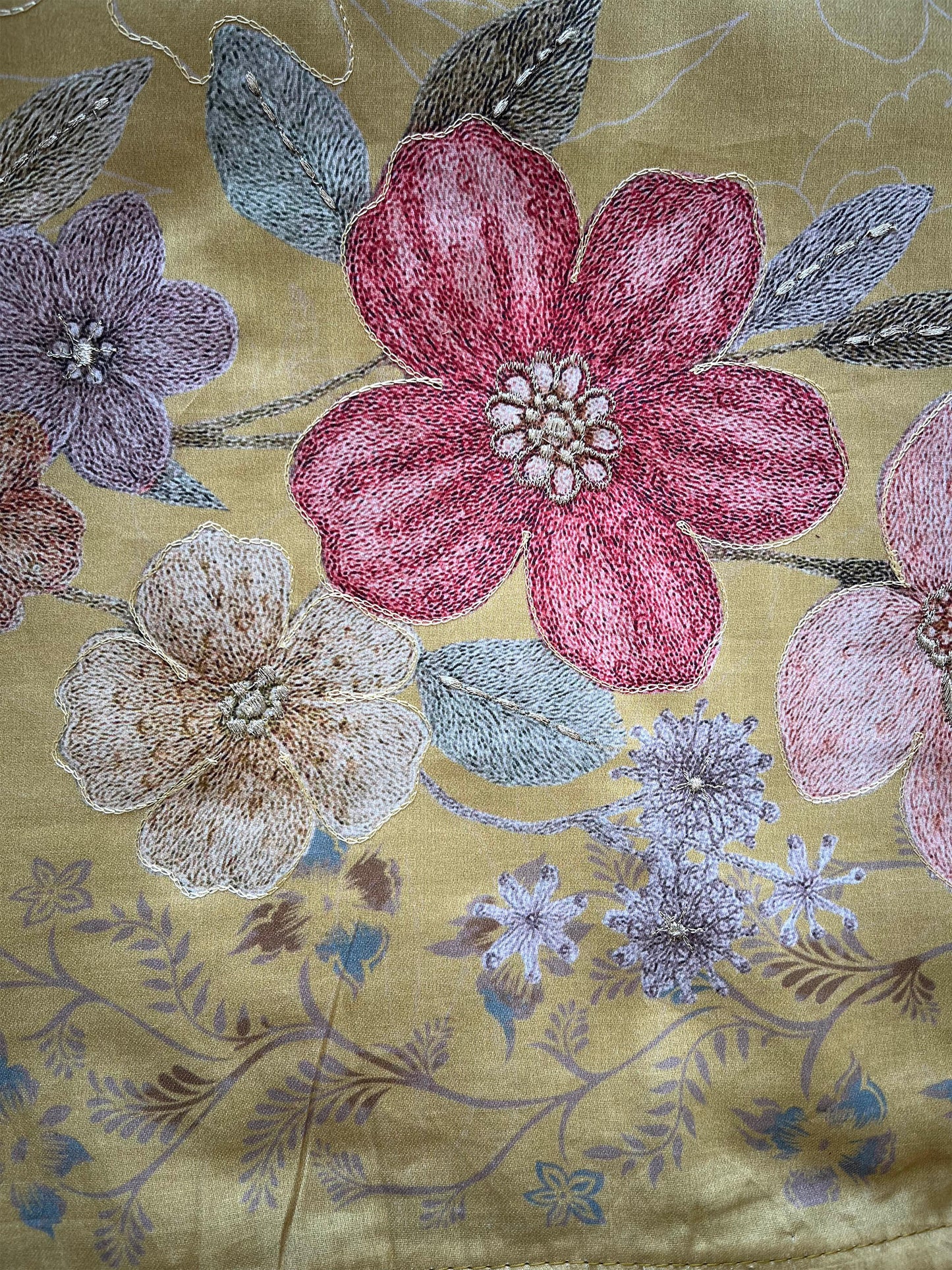 Muslin Cotton Suit Set with Floral Painting | Mustard & Cream