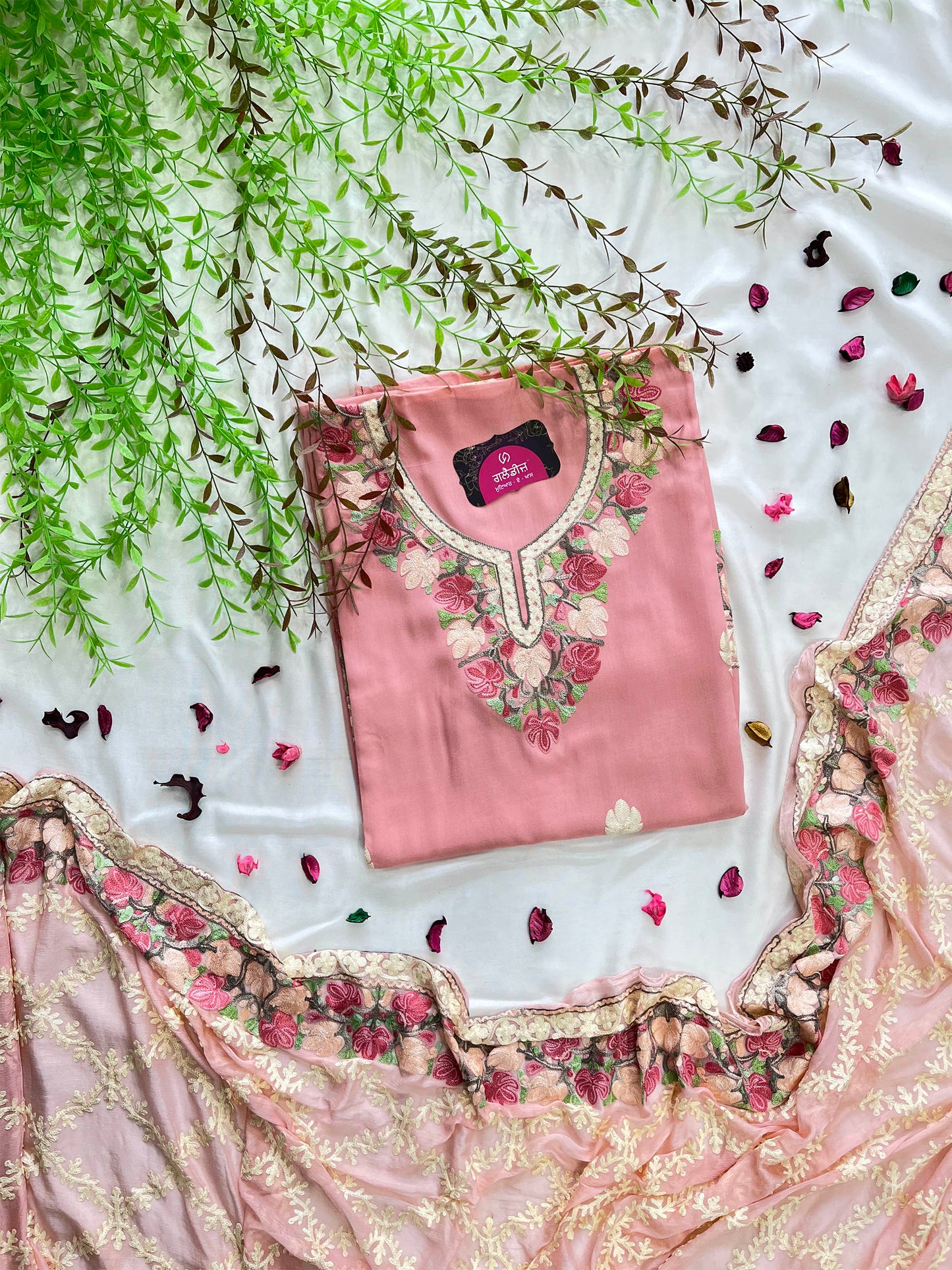 Cotton Unstitched Suit Set – Vibrant Embroidery & Chiffon Dupatta