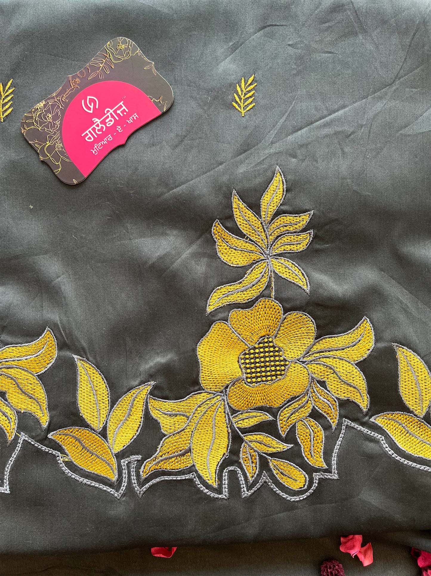 Jam Cotton Unstitched Suit Set with Floral Machine Work & Chiffon Dupatta