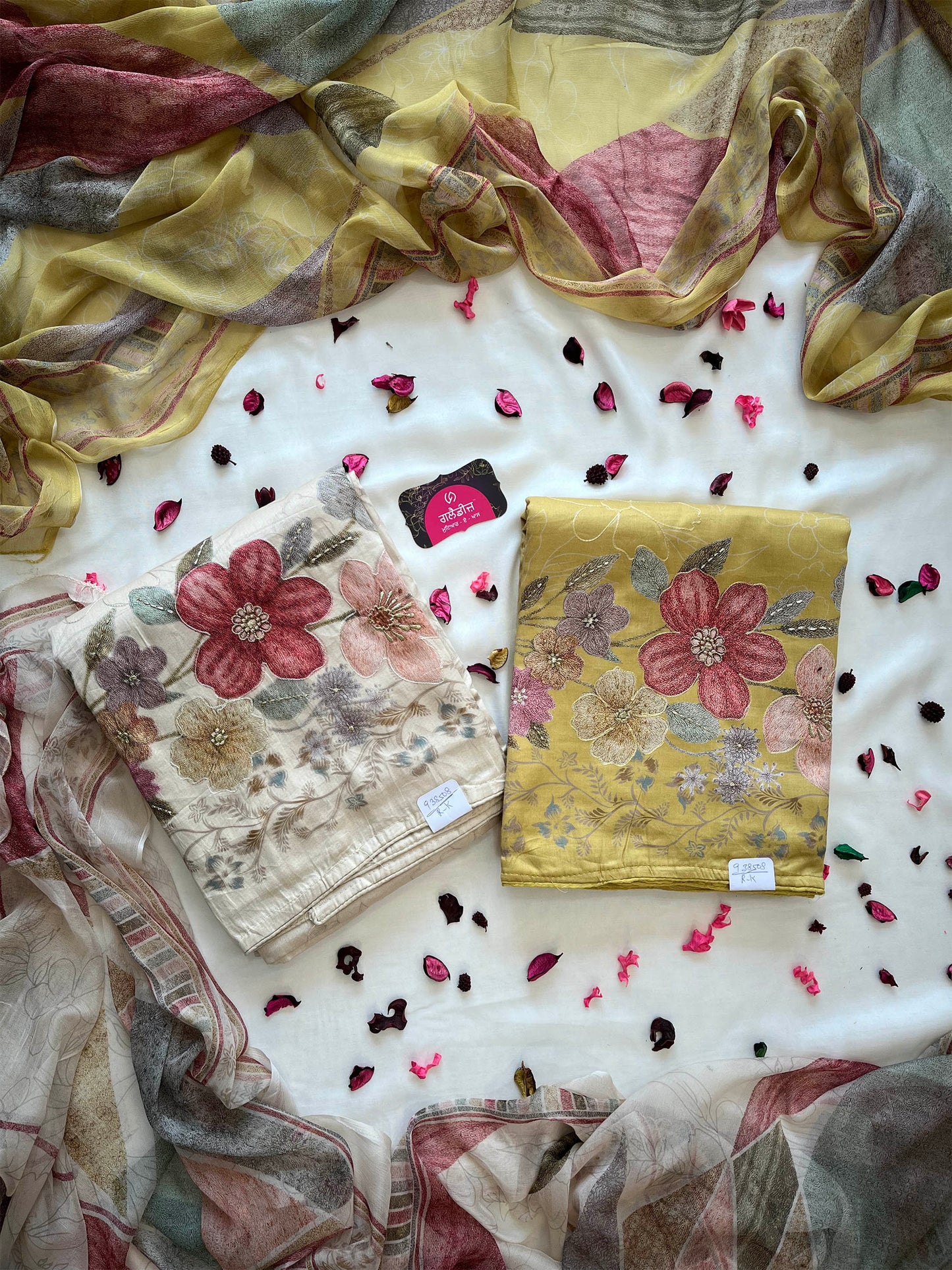 Muslin Cotton Suit Set with Floral Painting | Mustard & Cream