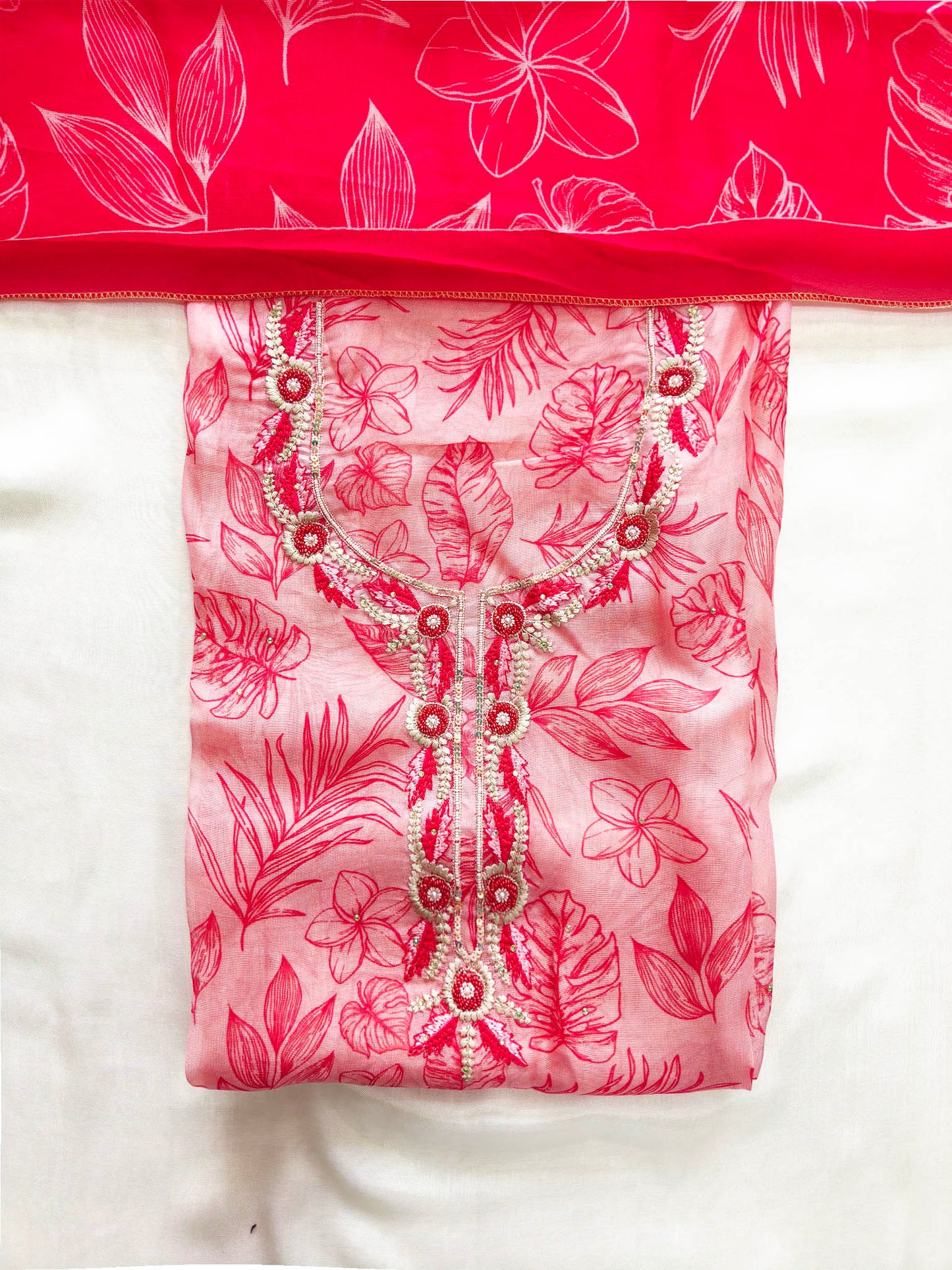 Burberry Fabric Floral Print Suit Set with Machine Work & Crepe Bottoms