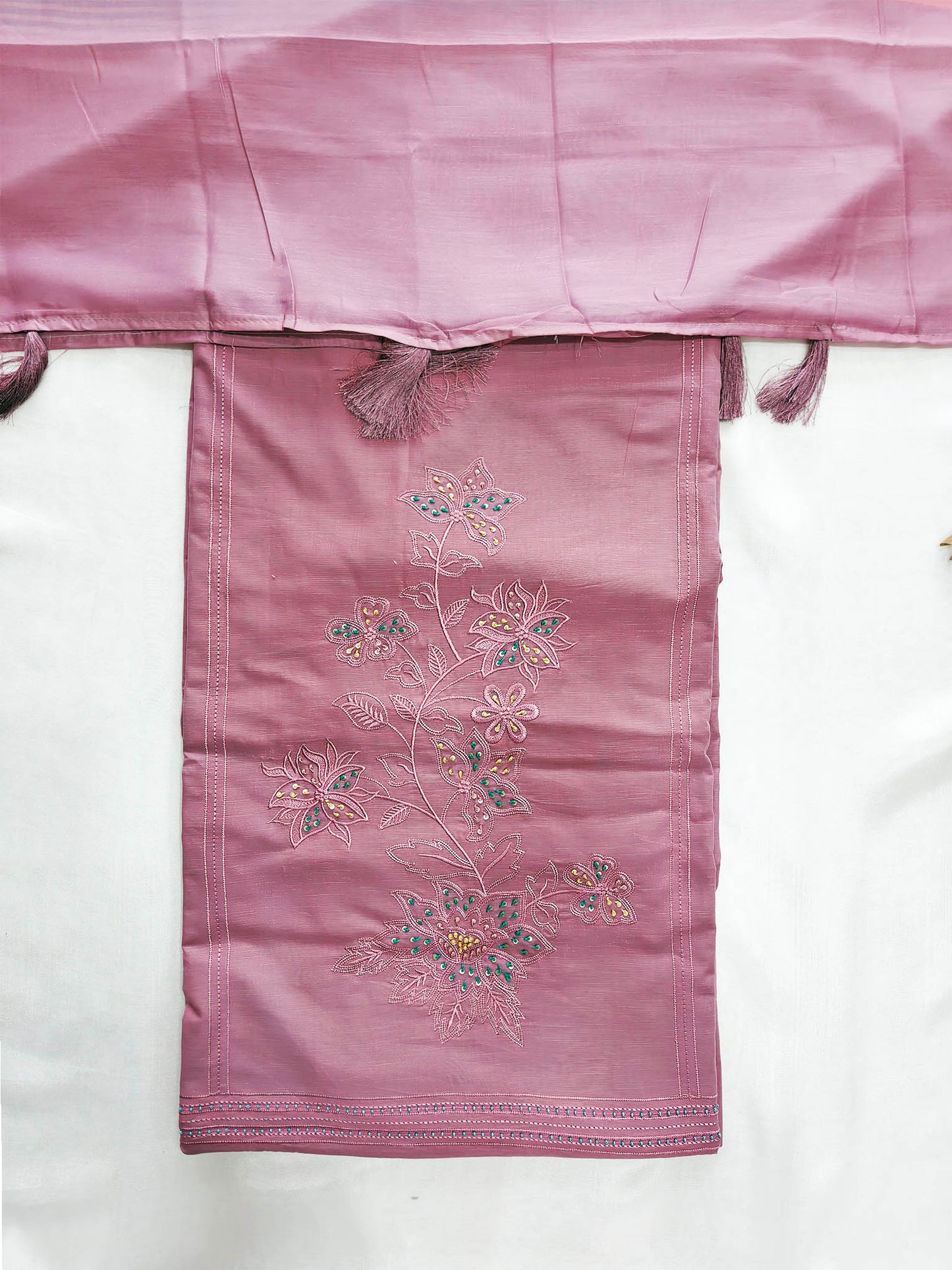 Cotton Unstitched Suit Set with Striped Muslin Dupatta | Onion-Purple